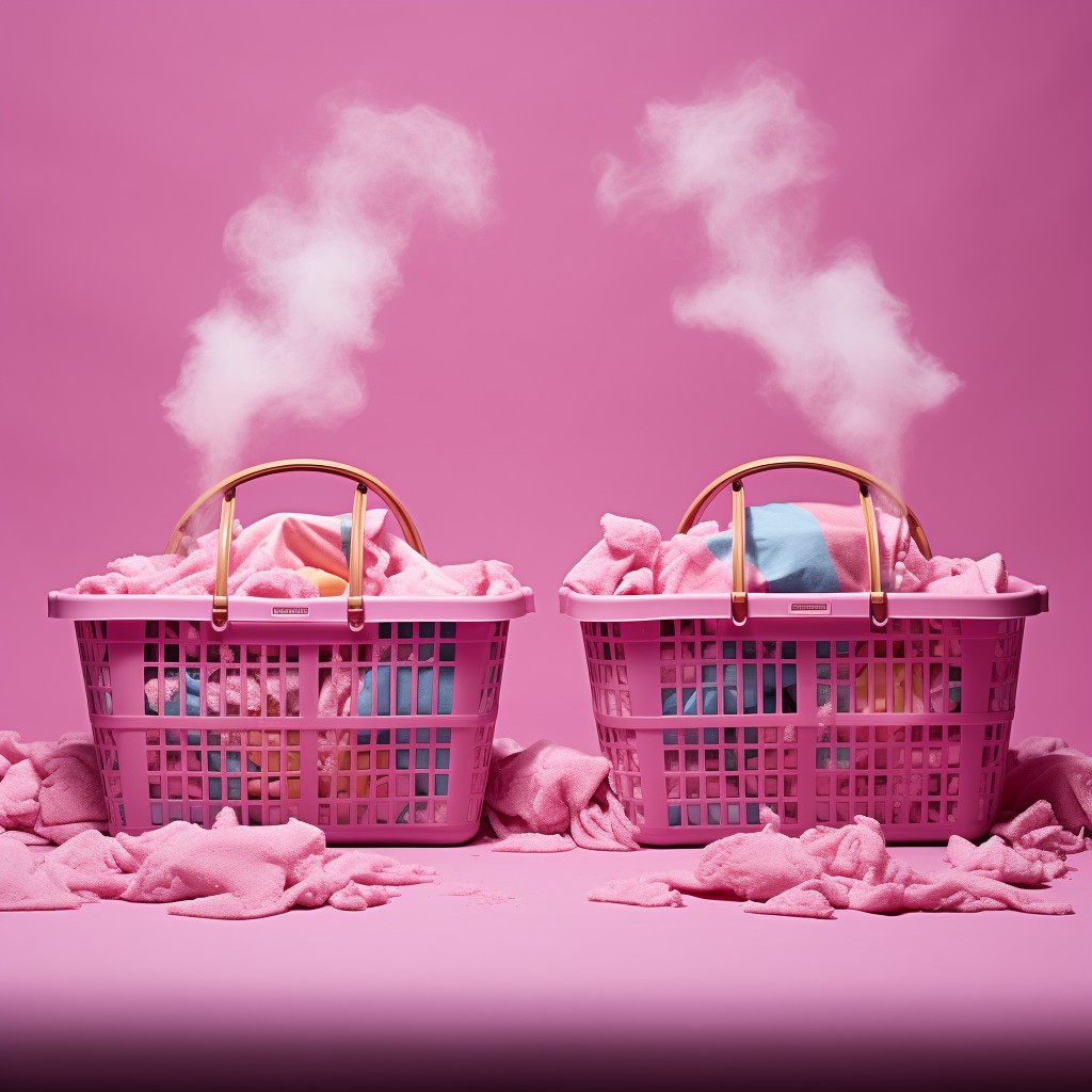 Overflowing Pink Shopping Auto Laundary Baskets