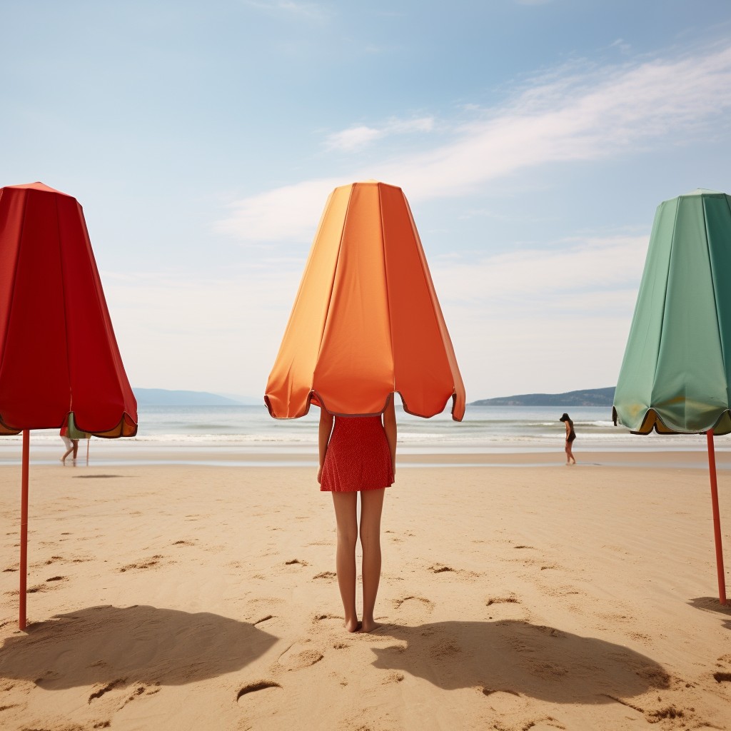 Sandy Beach Umbrellas Adopted by Many Female Tourists